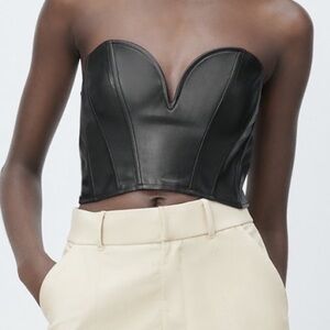 Zara black faux leather crop top | size small